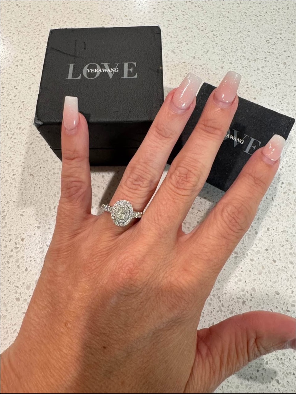 Vera Wang Silver Double Halo Diamond Engagement Ring